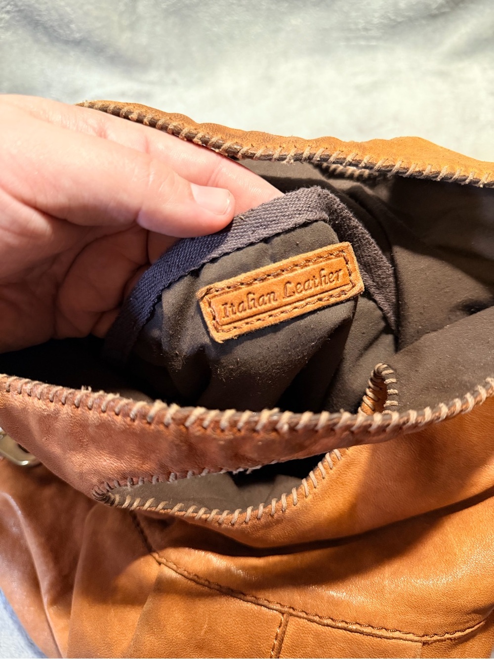 Lucky Brand Caramel Leather Fold Over Shoulder Bag - Picture 11 of 11